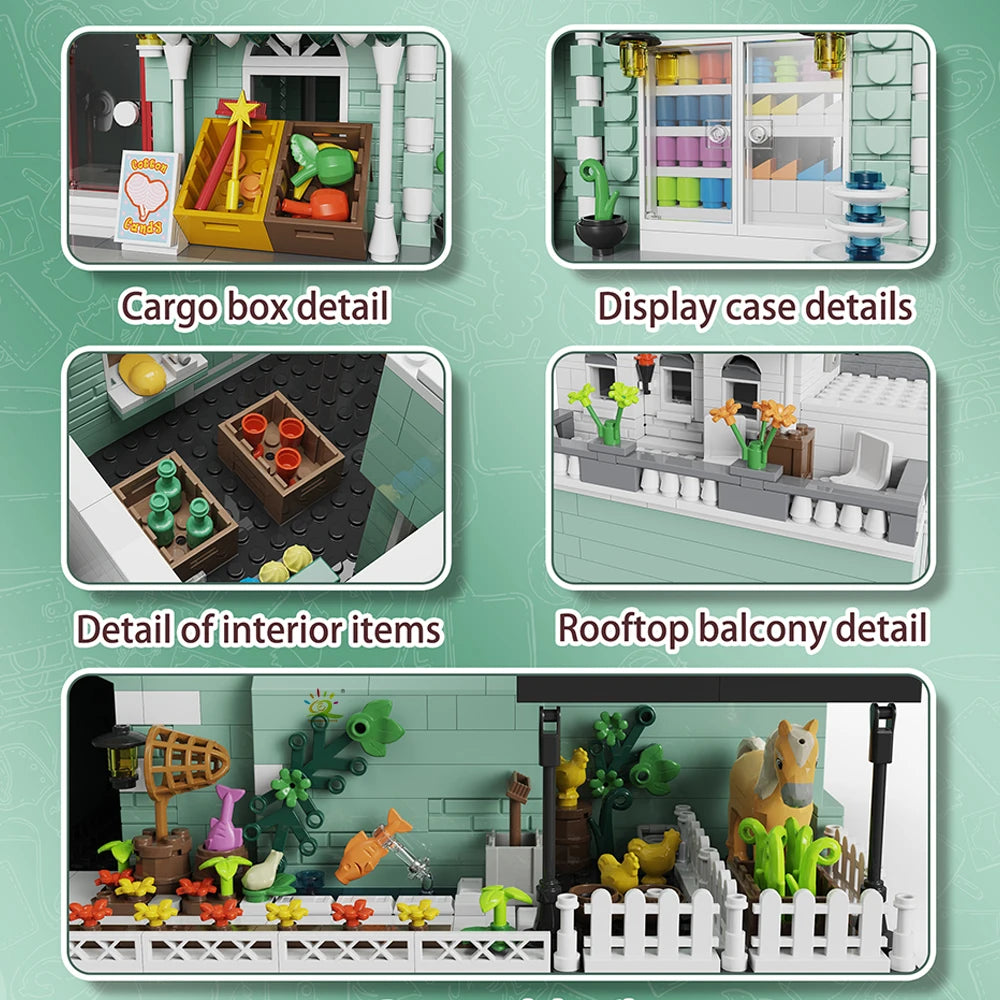 NoeluxeTM City Corner Coffee Shop Building Block Set