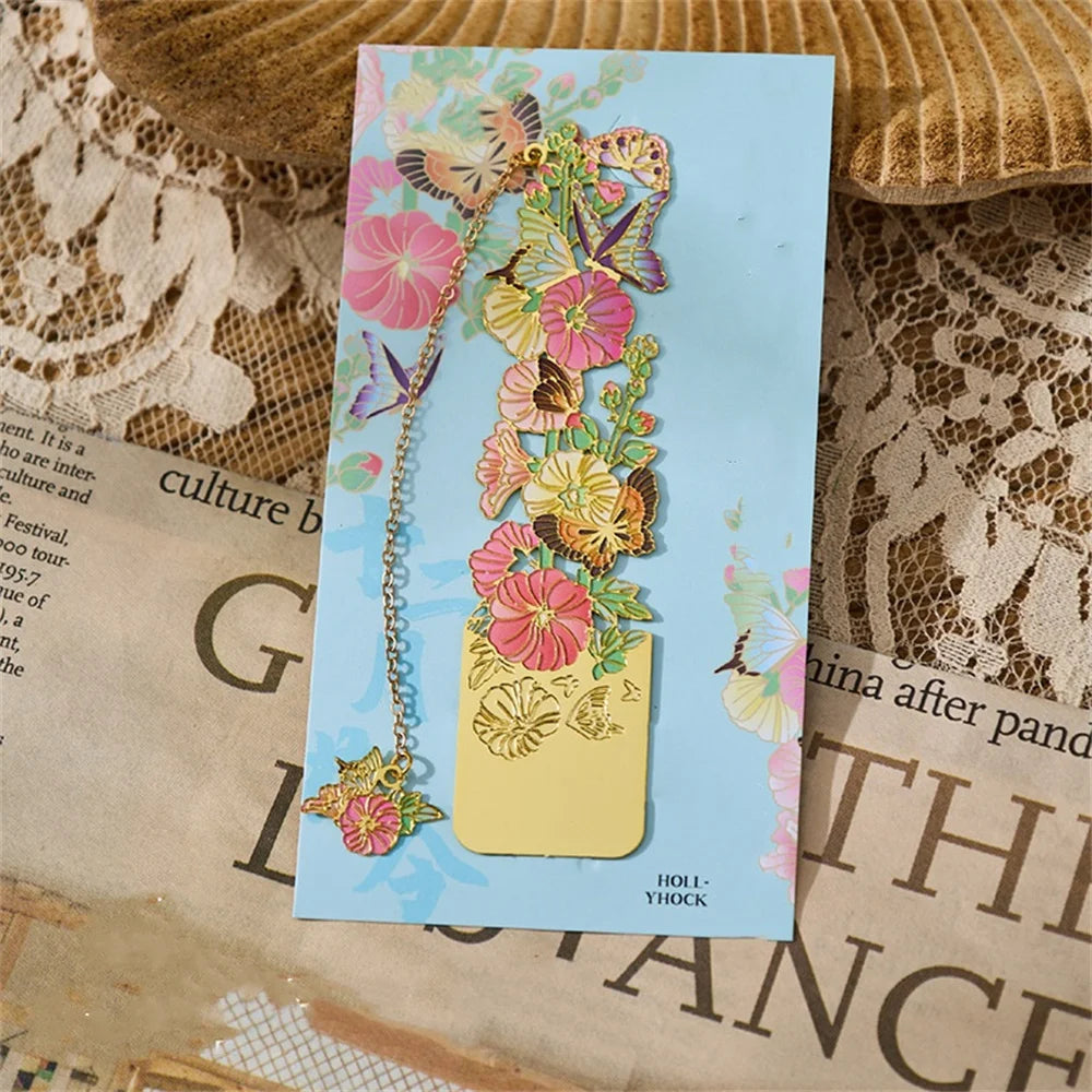 Retro Chinese Floral Metal Bookmark