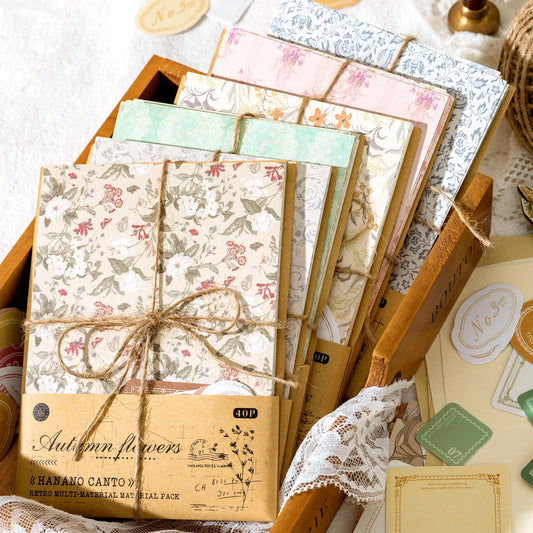 40Pcs Vintage Floral Collage Paper Set